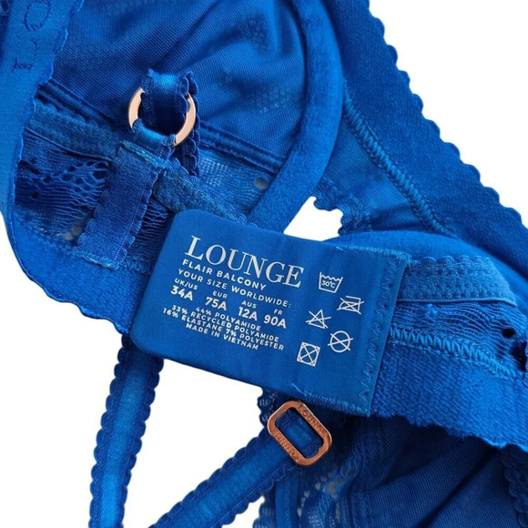 Lounge Flair Balcony Bra in  Cobalt Blue Size 34A Lace Underwire - Picture 5 of 8